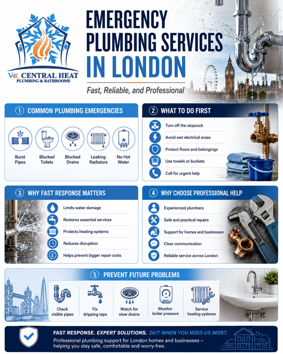 Emergency Plumbing Services in London Fast Reliable and Professional Infographic
