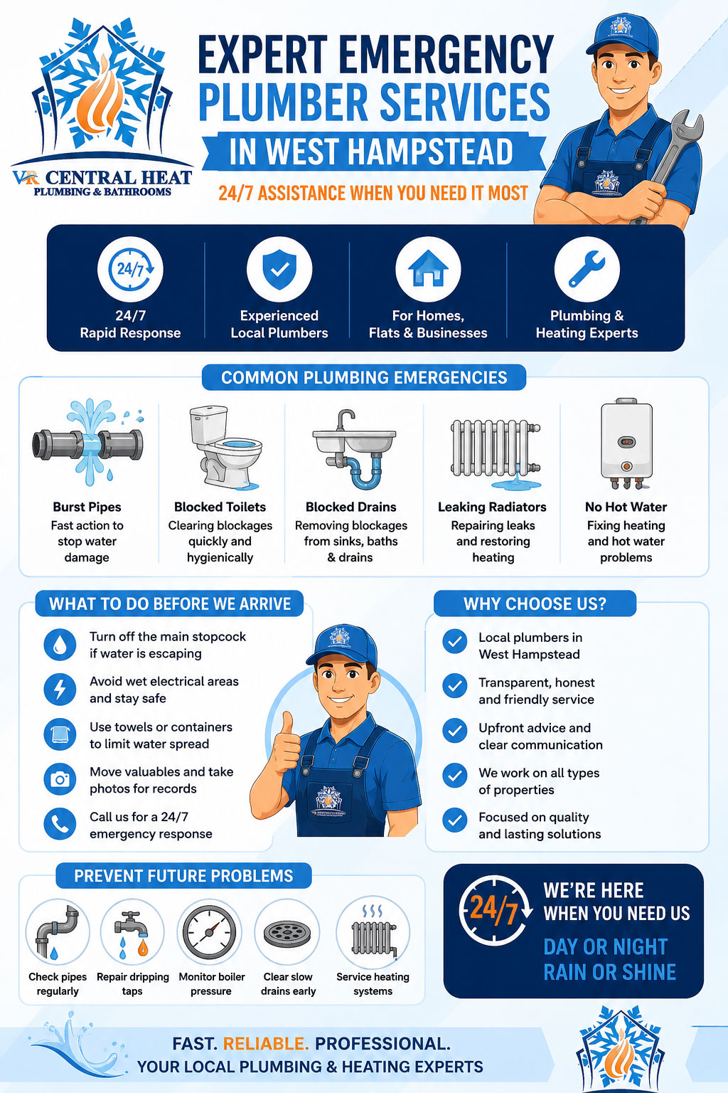 Expert Emergency Plumber Services in West Hampstead 24/7 Assistance Infographic