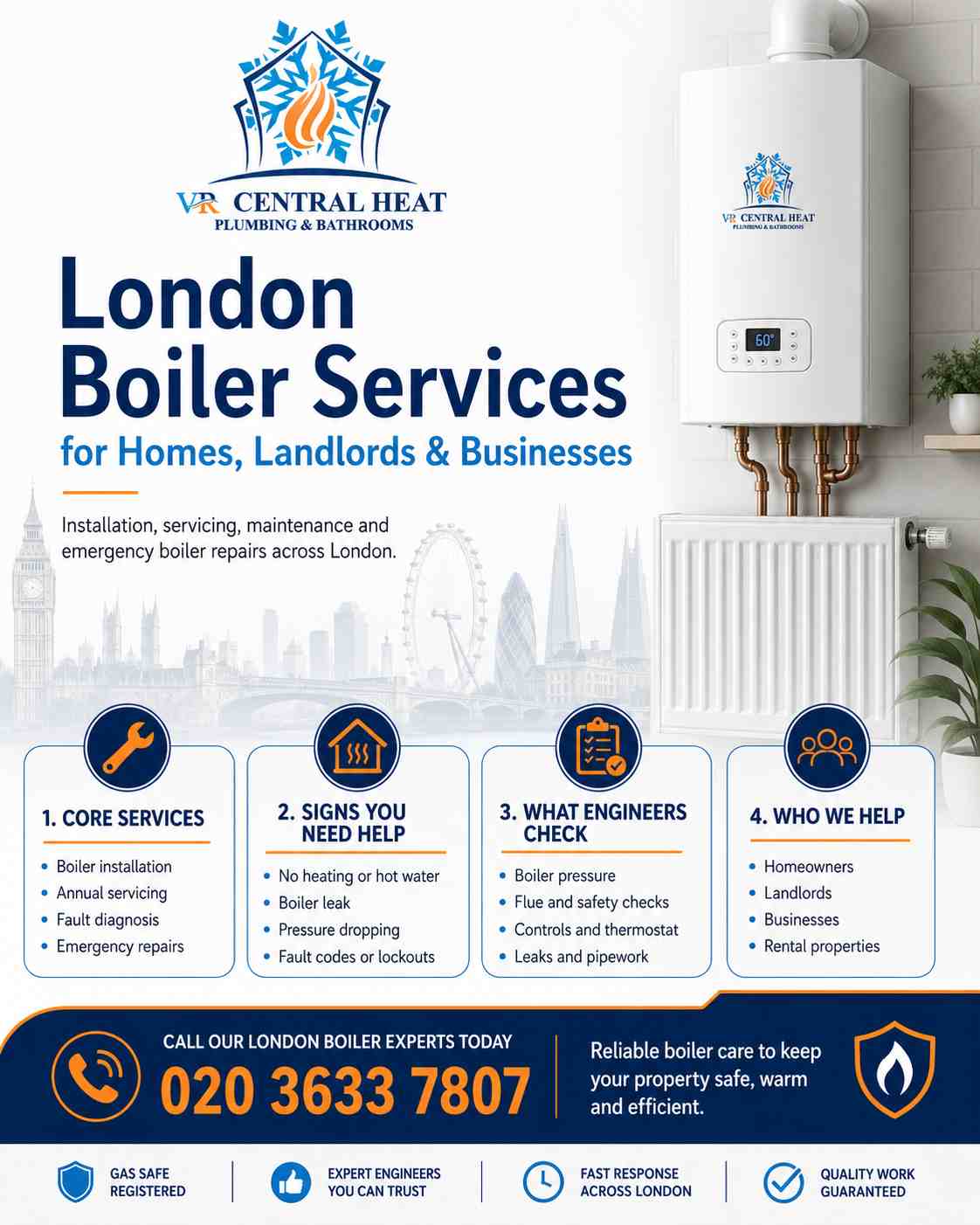 London boiler services for homes, landlords and businesses by VR Central Heat
