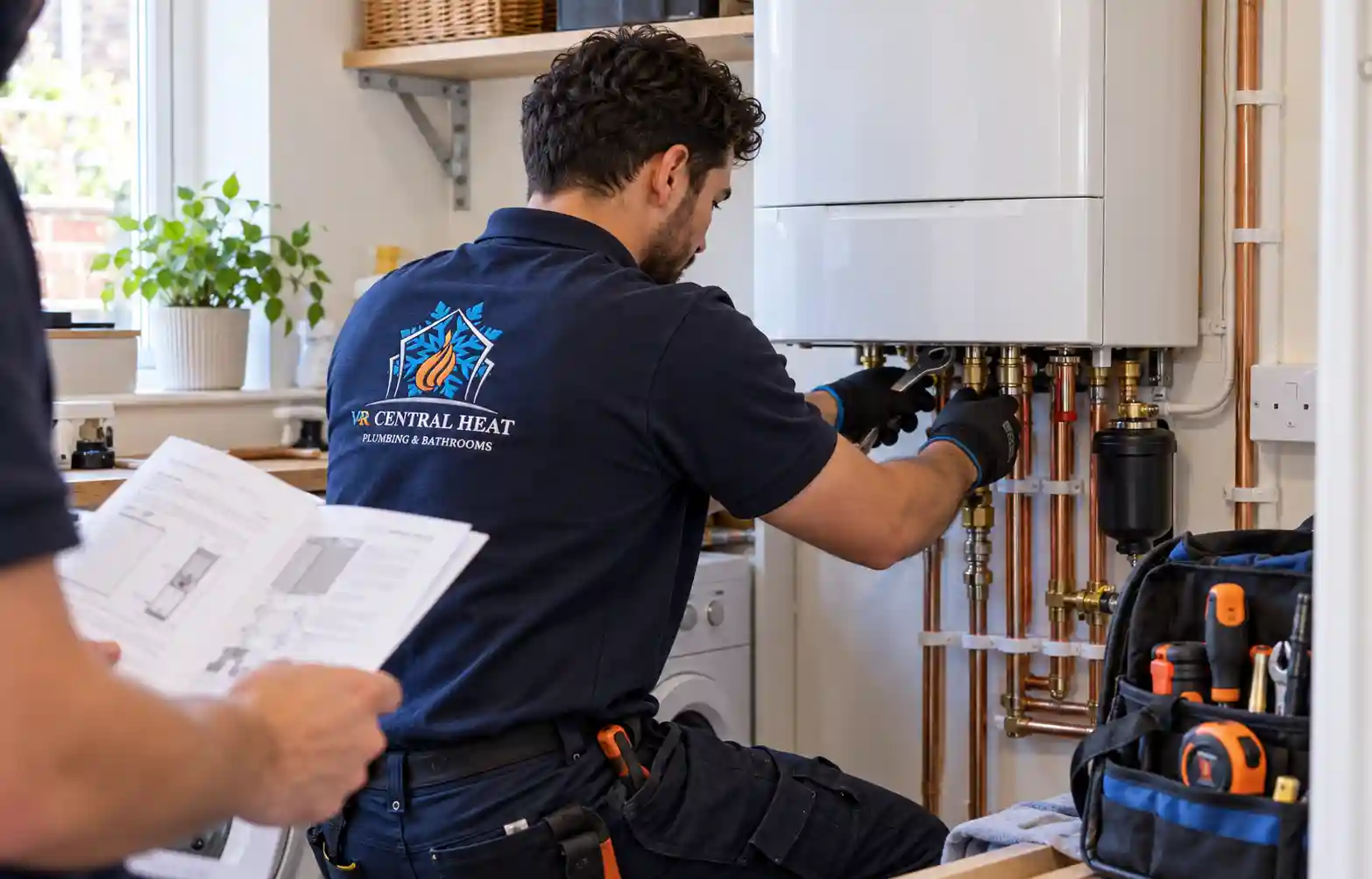 Engineer installing a boiler