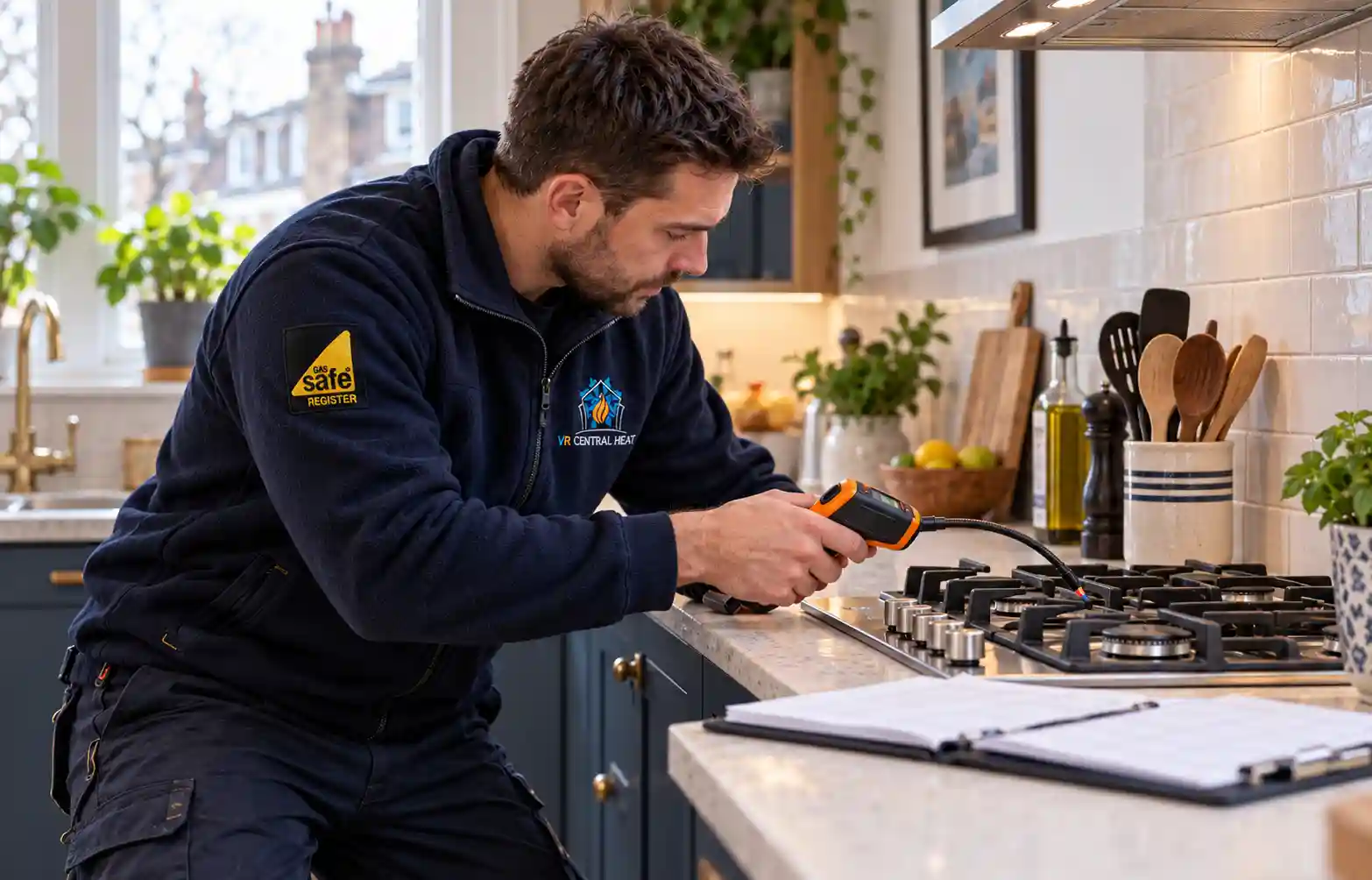 Engineer carrying out a gas safety check