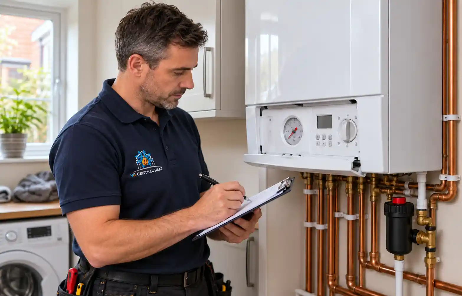 Engineer servicing a boiler